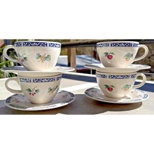 Vintage Pfaltzgraff Sunbury Grove Stoneware Coffee Cups and Saucers (8 pieces)